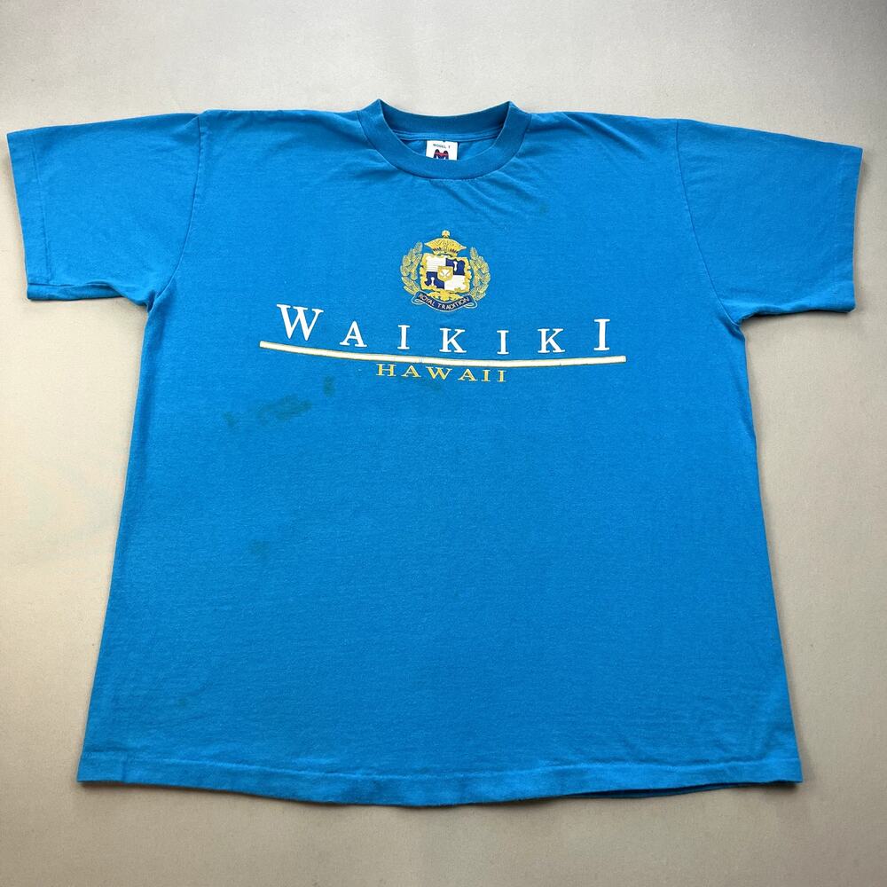 Vintage Hawaii T-Shirt Adult Large Blue Waikiki Beach Island Royal Made USA 90s